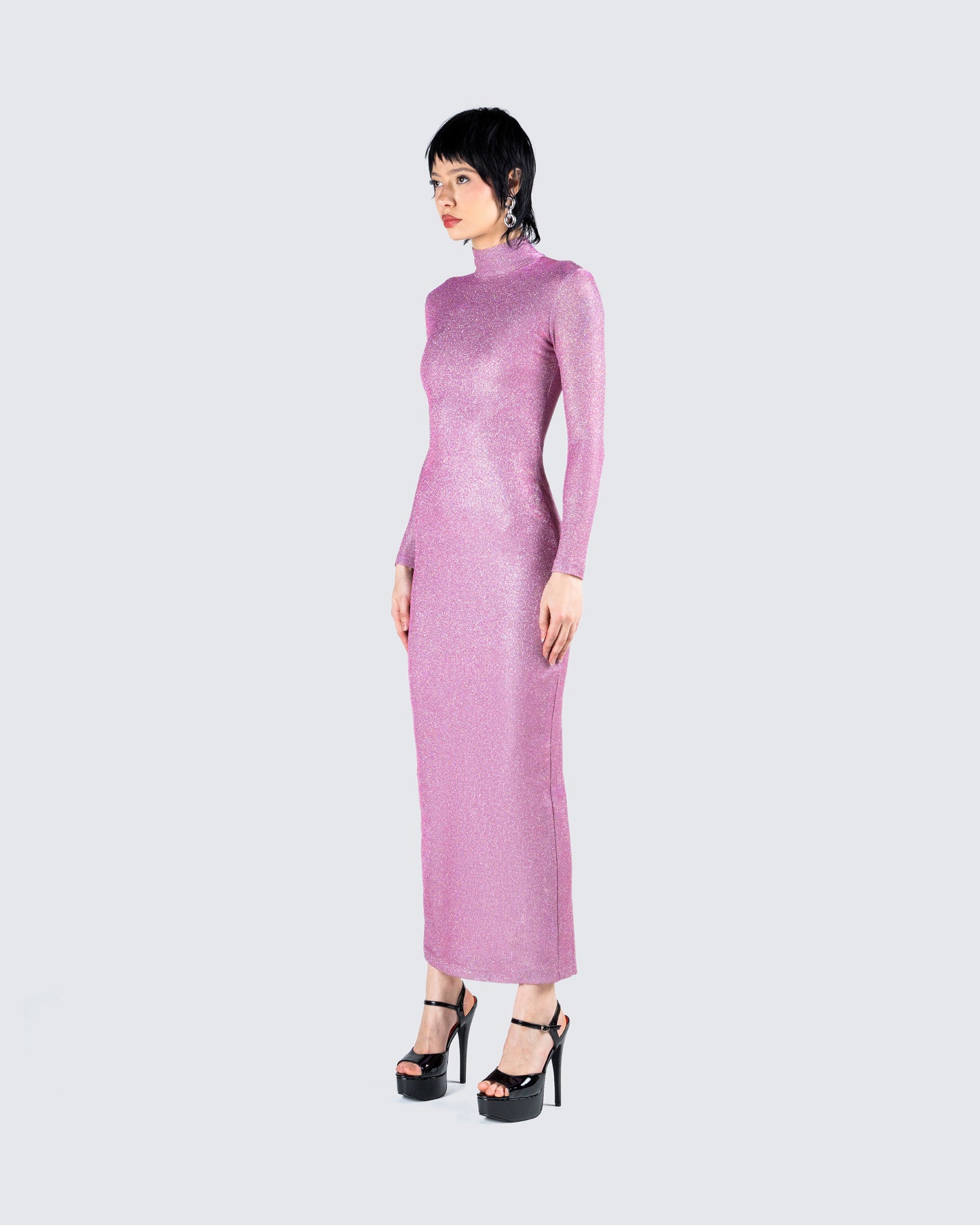 Sy Pink Shimmer Knit Maxi Dress