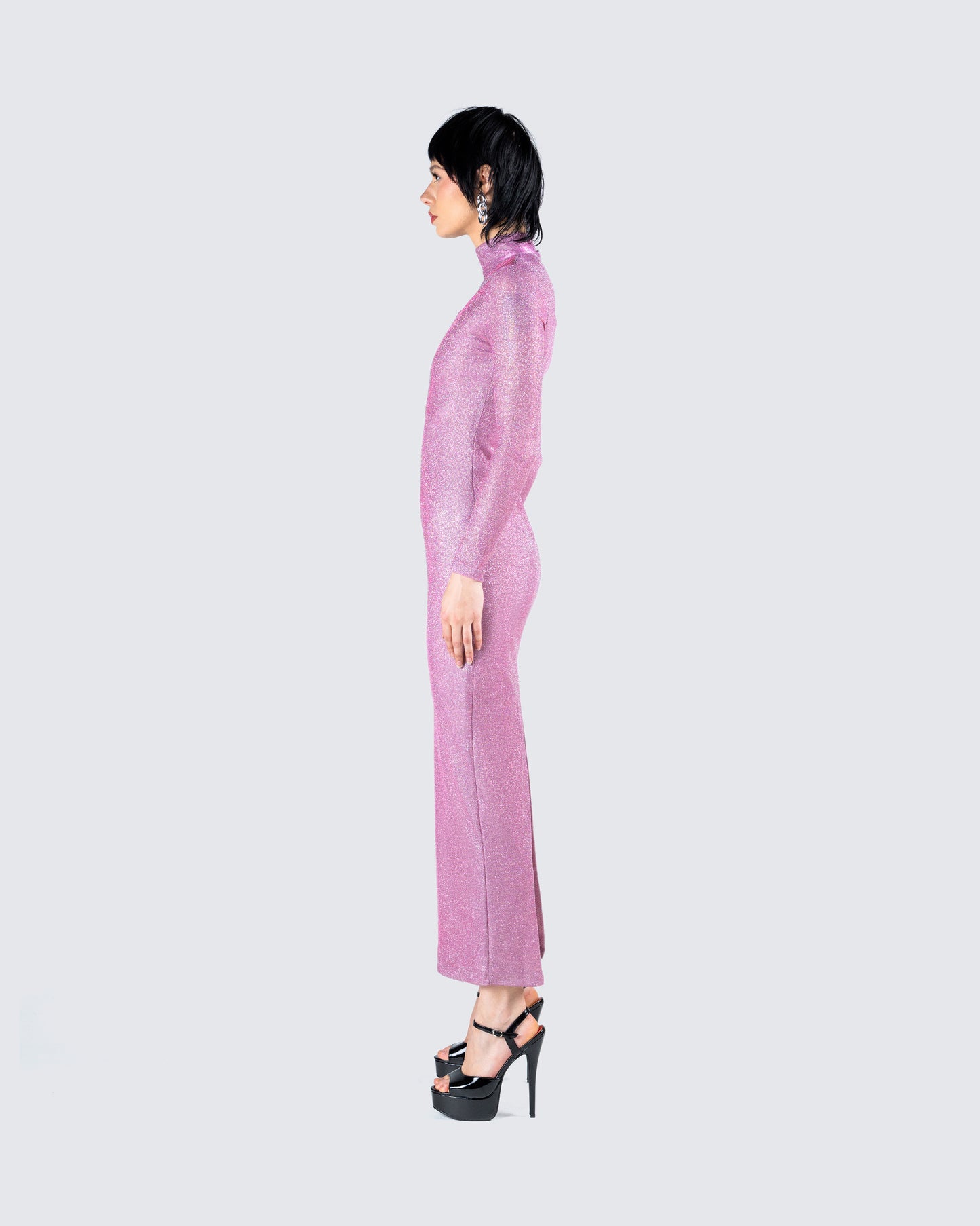 Sy Pink Shimmer Knit Maxi Dress