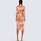 Gardenia Rose Print Mesh Midi Dress
