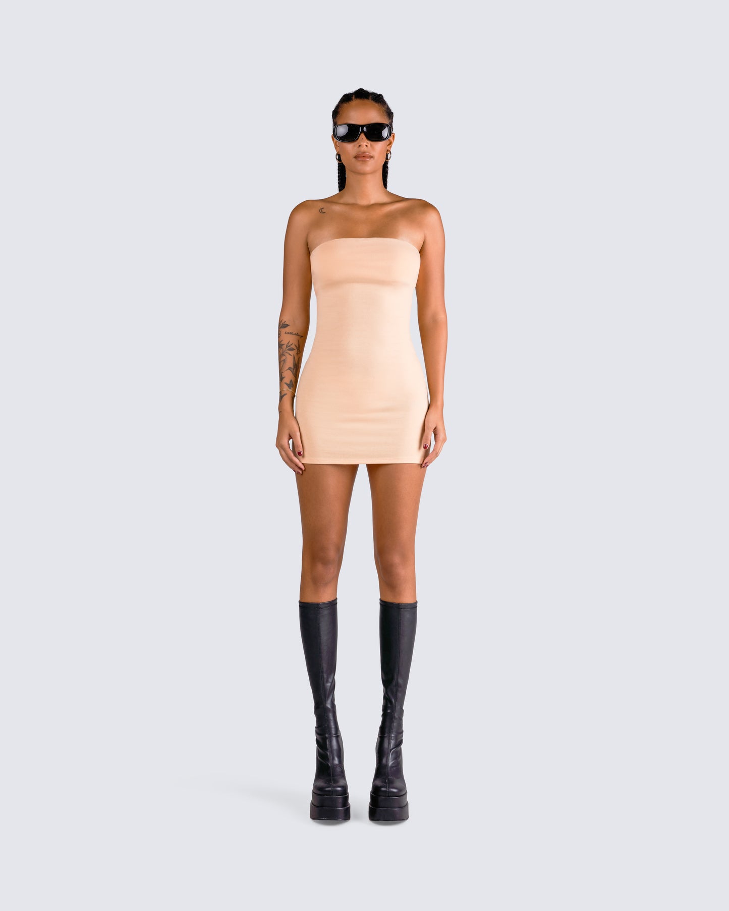 Maxine Beige Jersey Tube Dress model front