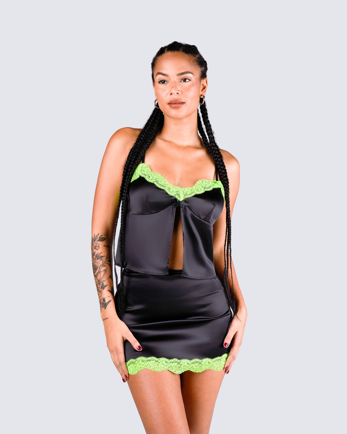 Nadya Black Satin Cami Top