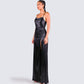 Lerata Black Satin Maxi Dress