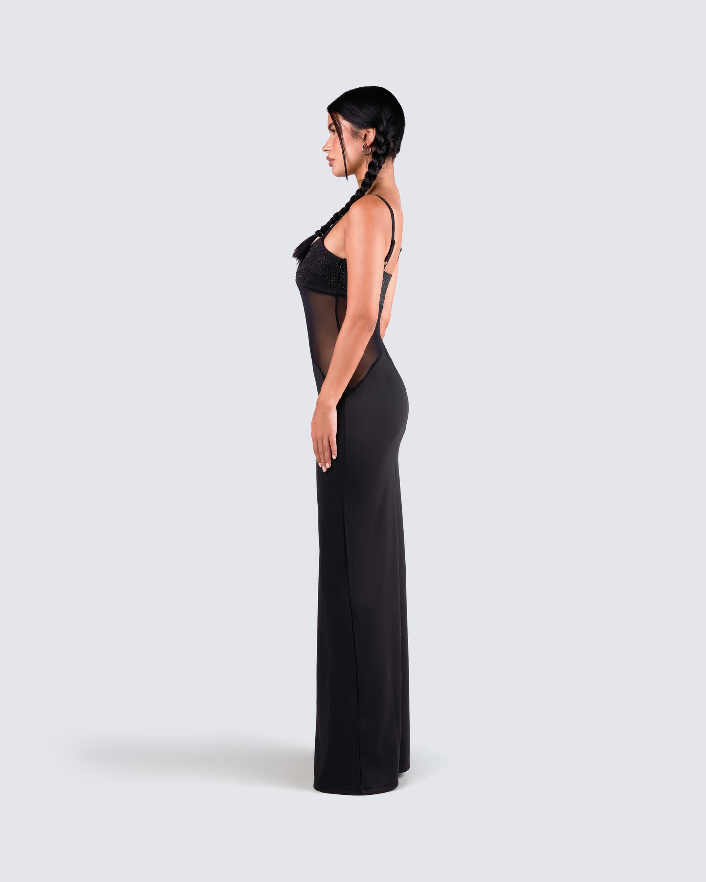 Tahlia Black Rhinestone Maxi Dress