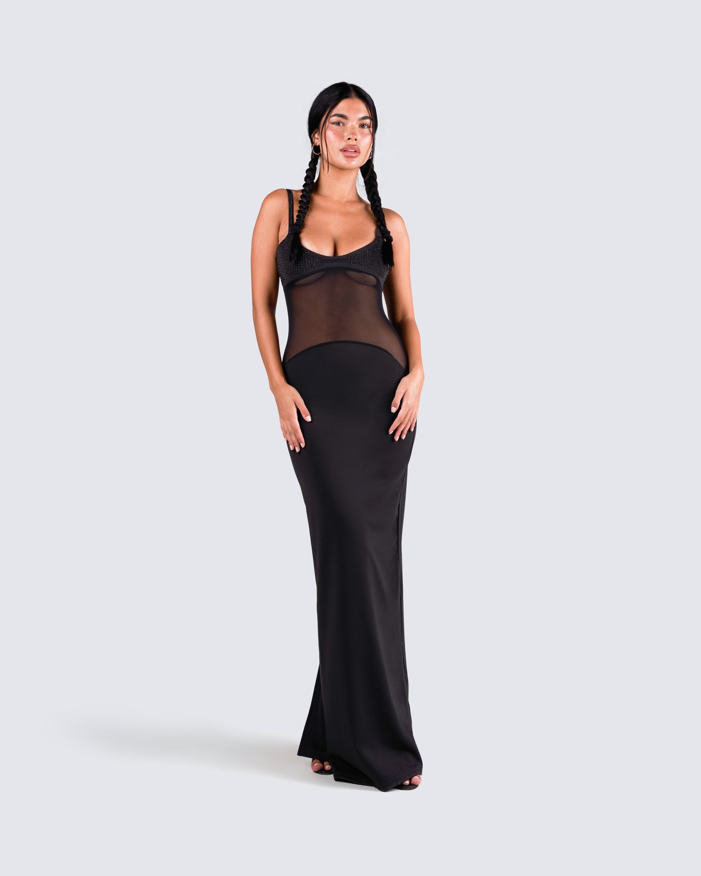 Tahlia Black Rhinestone Maxi Dress