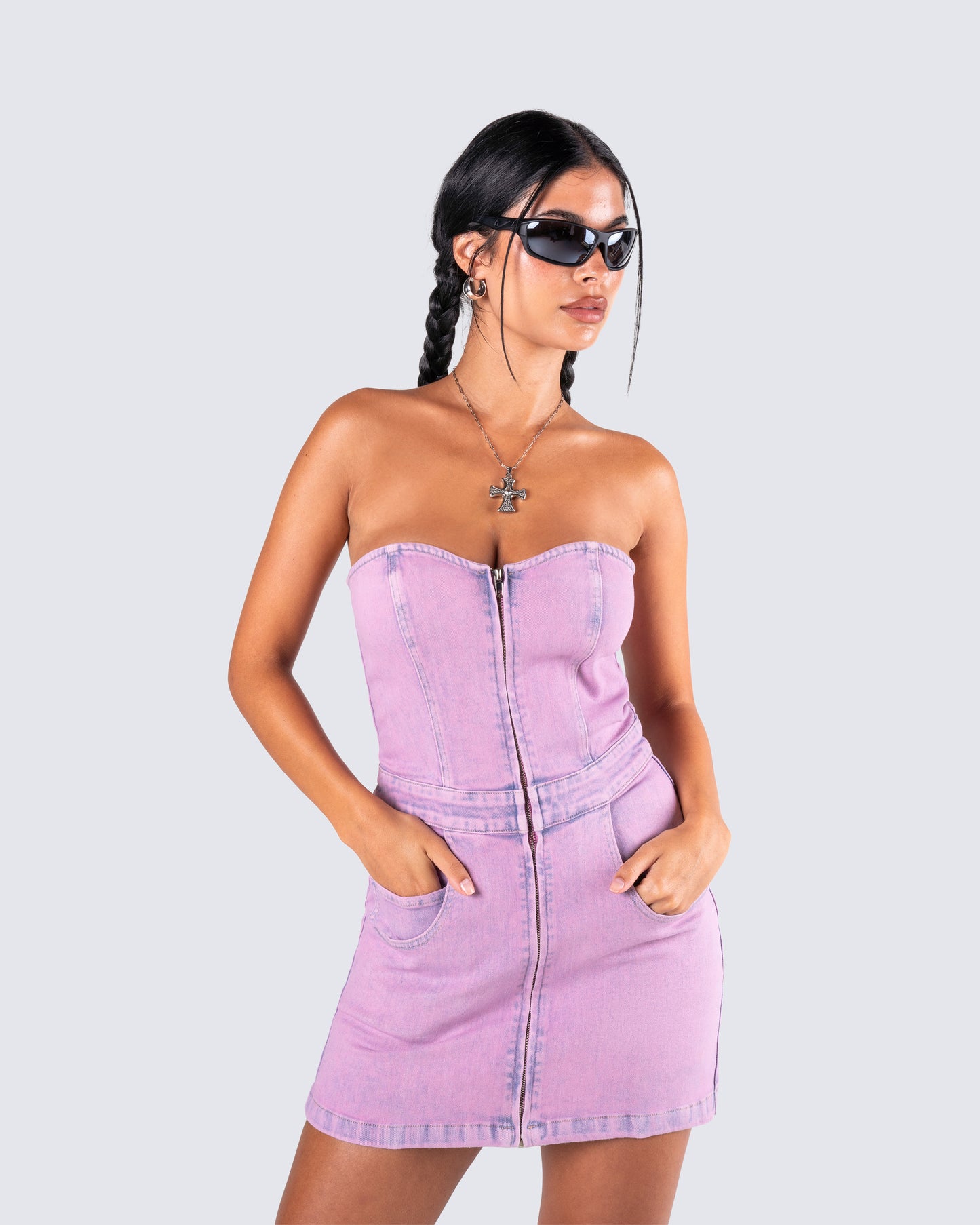 Malena Pink Denim Mini Dress