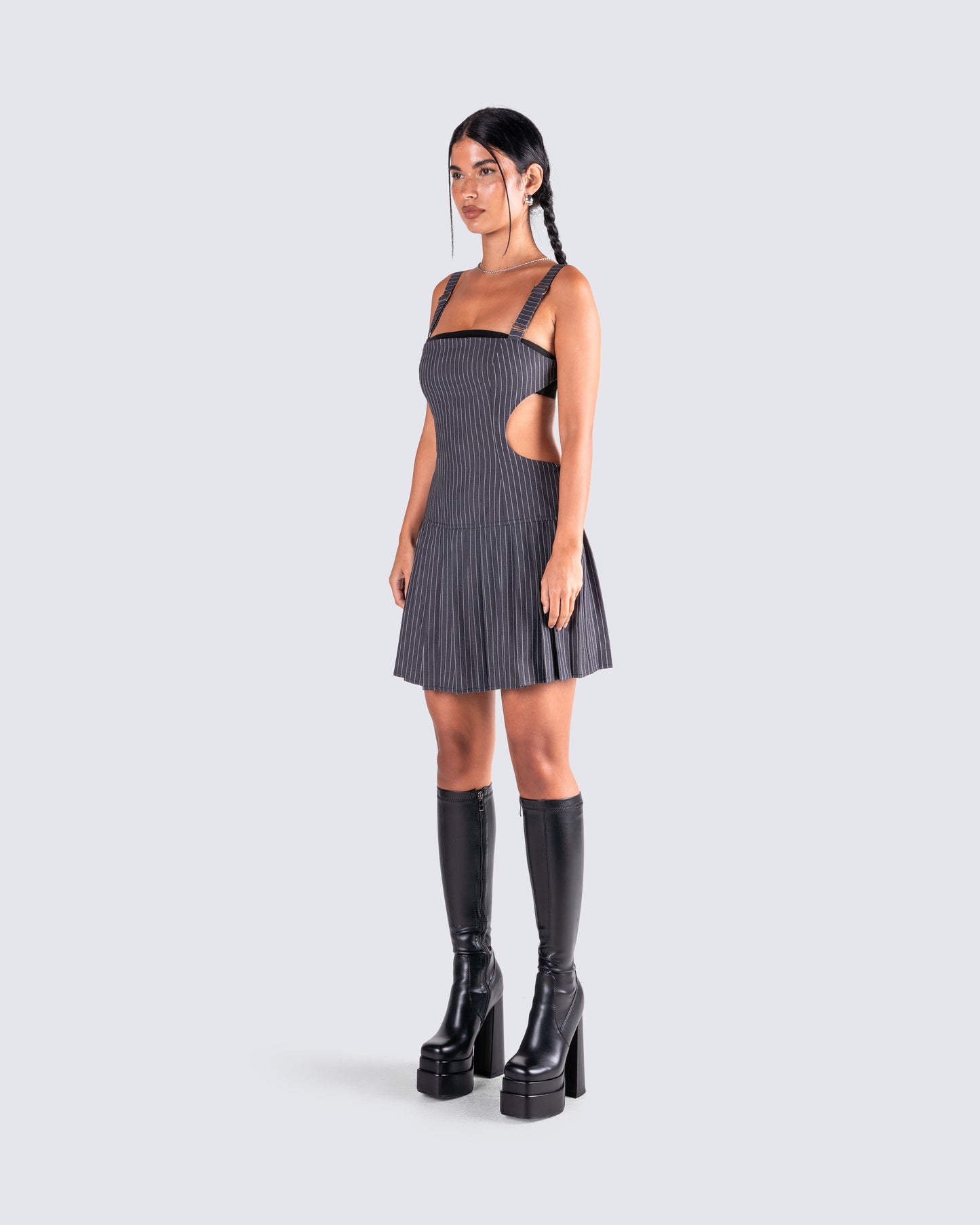 Samus Grey Pinstripe Mini Dress