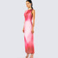 Aldina Red Print Mesh Maxi Dress