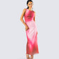 Aldina Red Print Mesh Maxi Dress