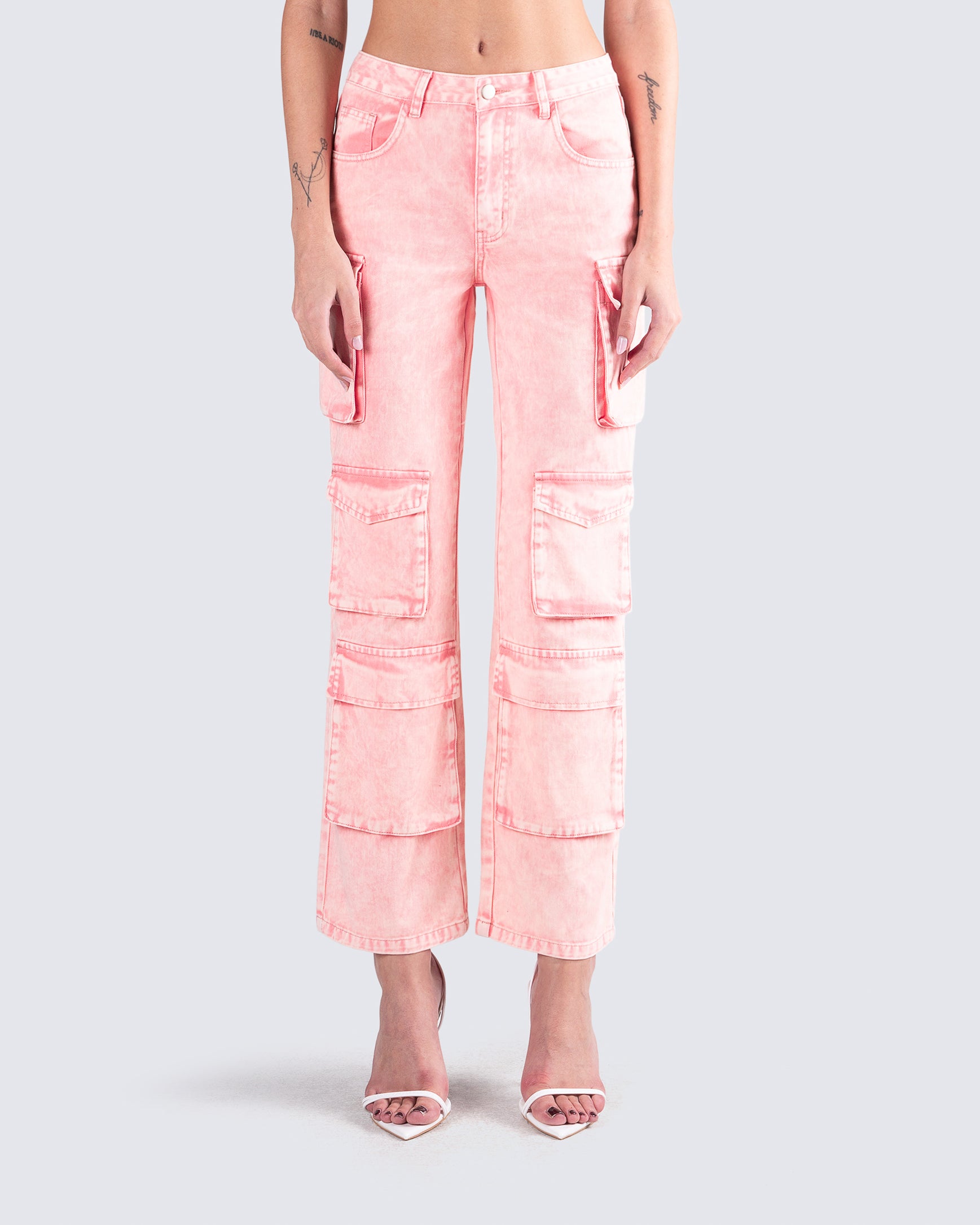 Dustin Pink Acid Wash Jeans model front