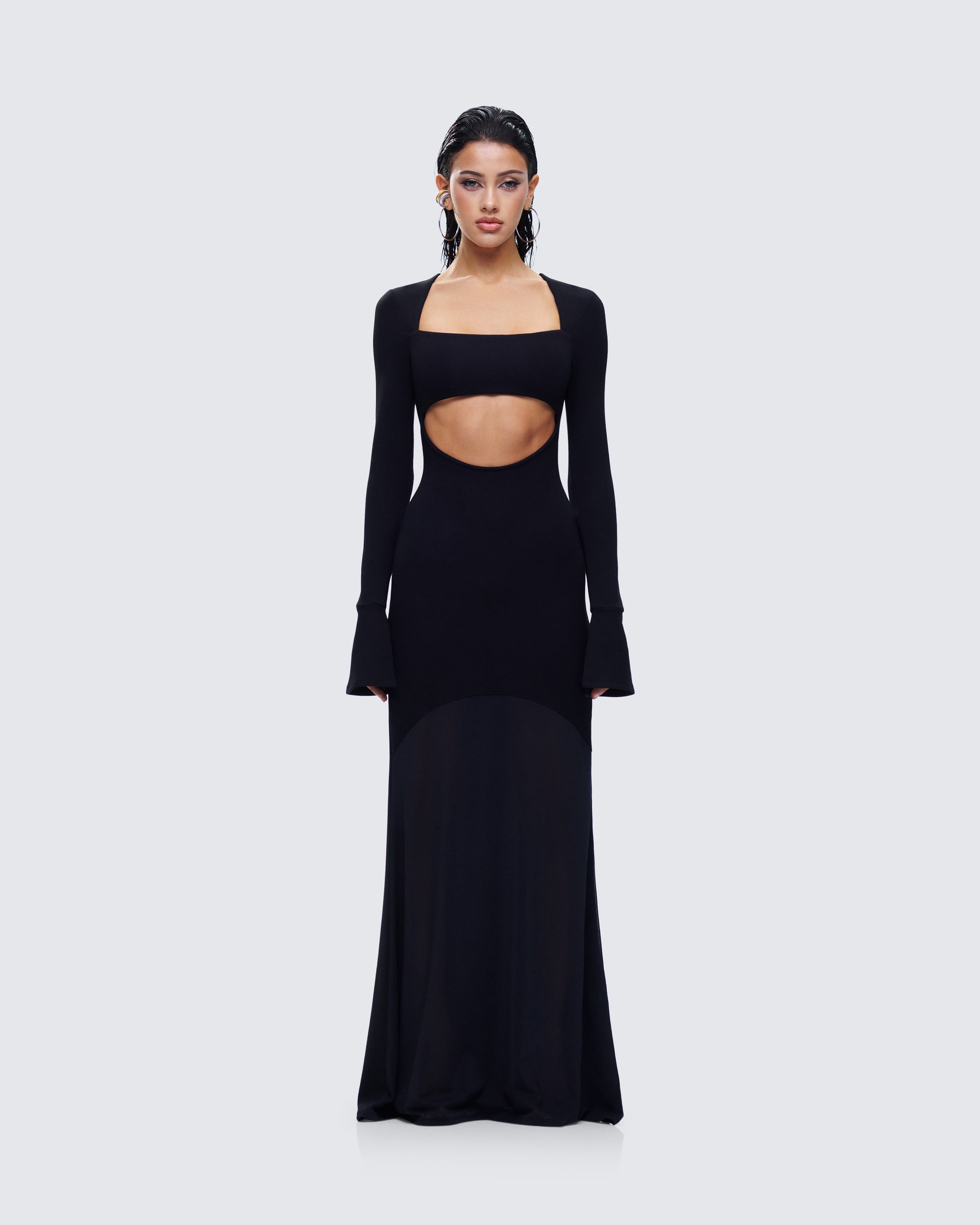 Eda Black Bandeau Maxi Dress model front