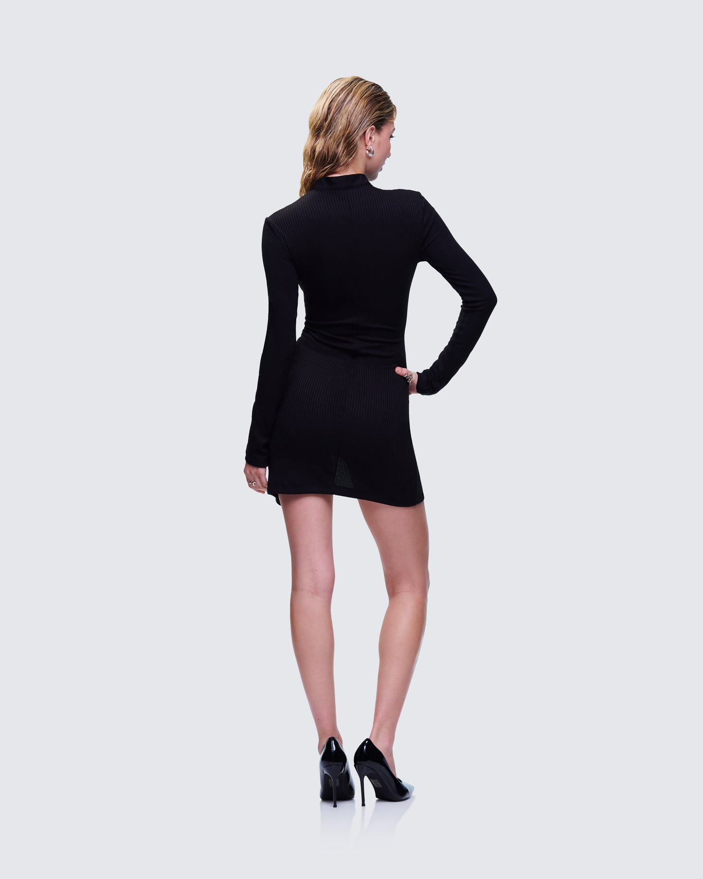 Eithne Black Rib Eyelet Front Mini Dress