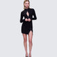 Eithne Black Rib Eyelet Front Mini Dress
