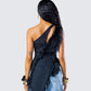 Ekaterina Black Mesh Ruffle Top
