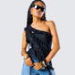 Ekaterina Black Mesh Ruffle Top