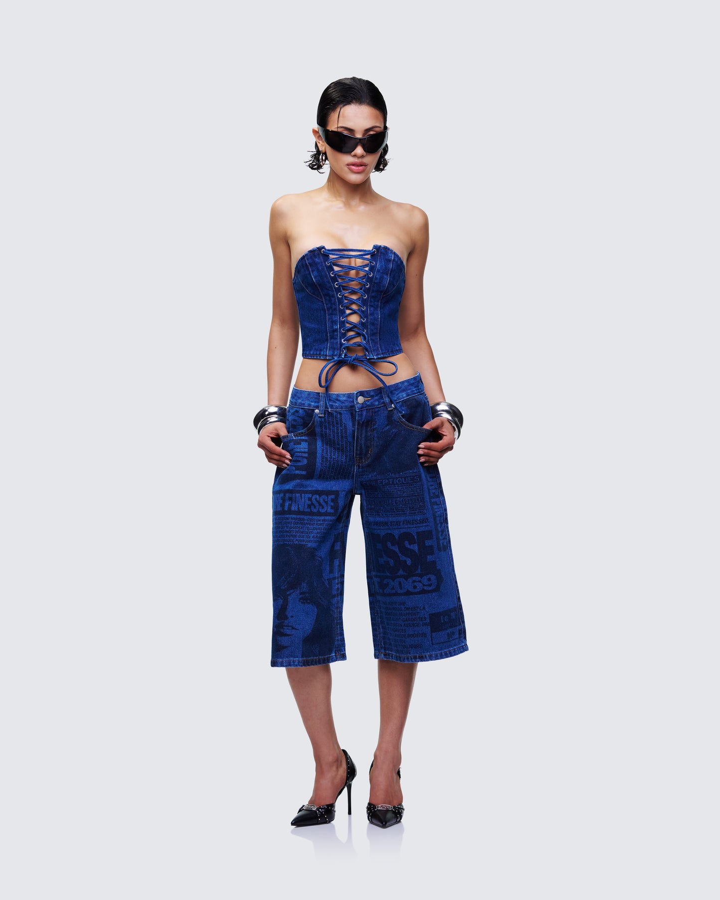 Electra Blue Denim Lace Up Corset