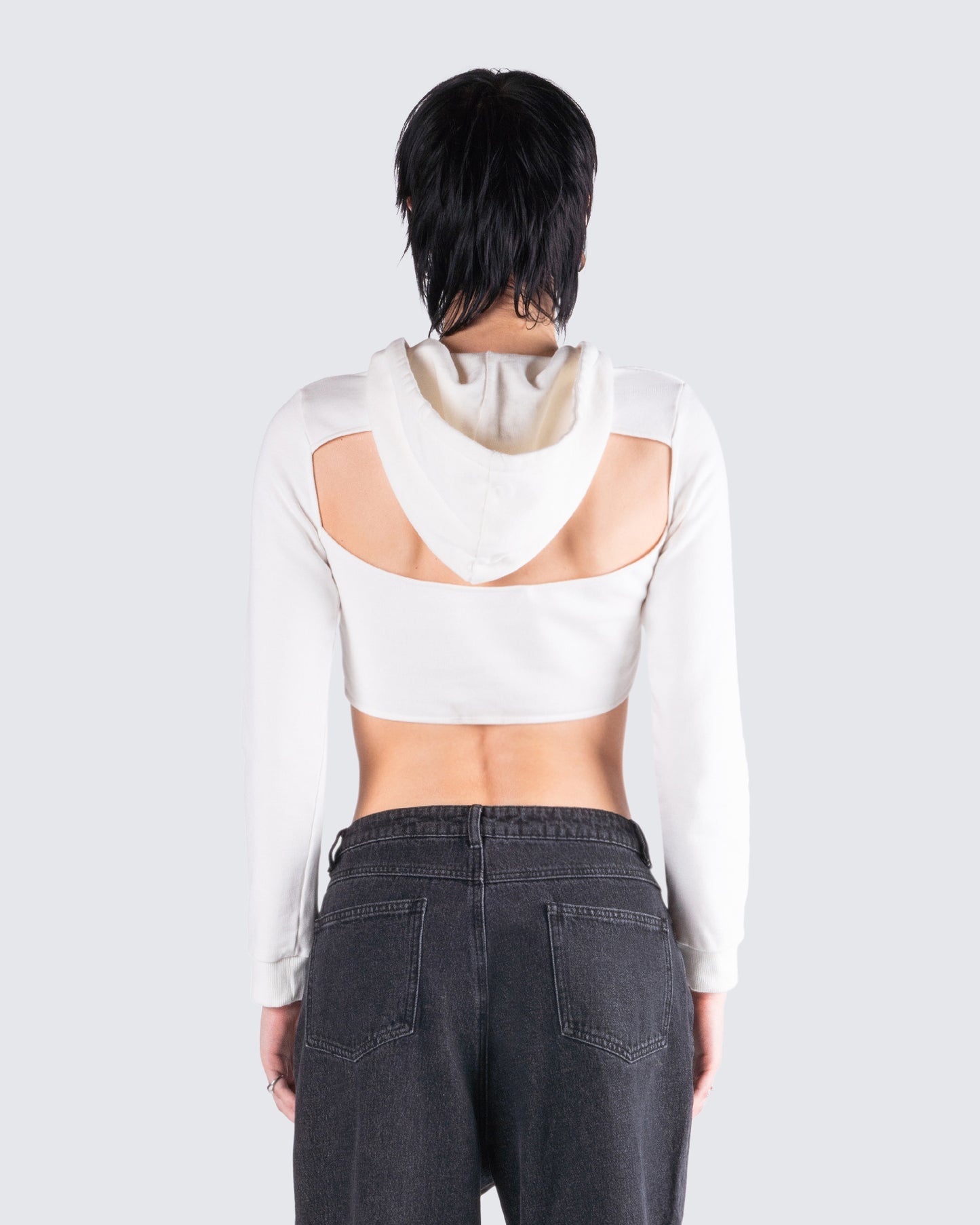 Eleni White Knit Hood Crop Top