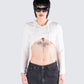 Eleni White Knit Hood Crop Top model front