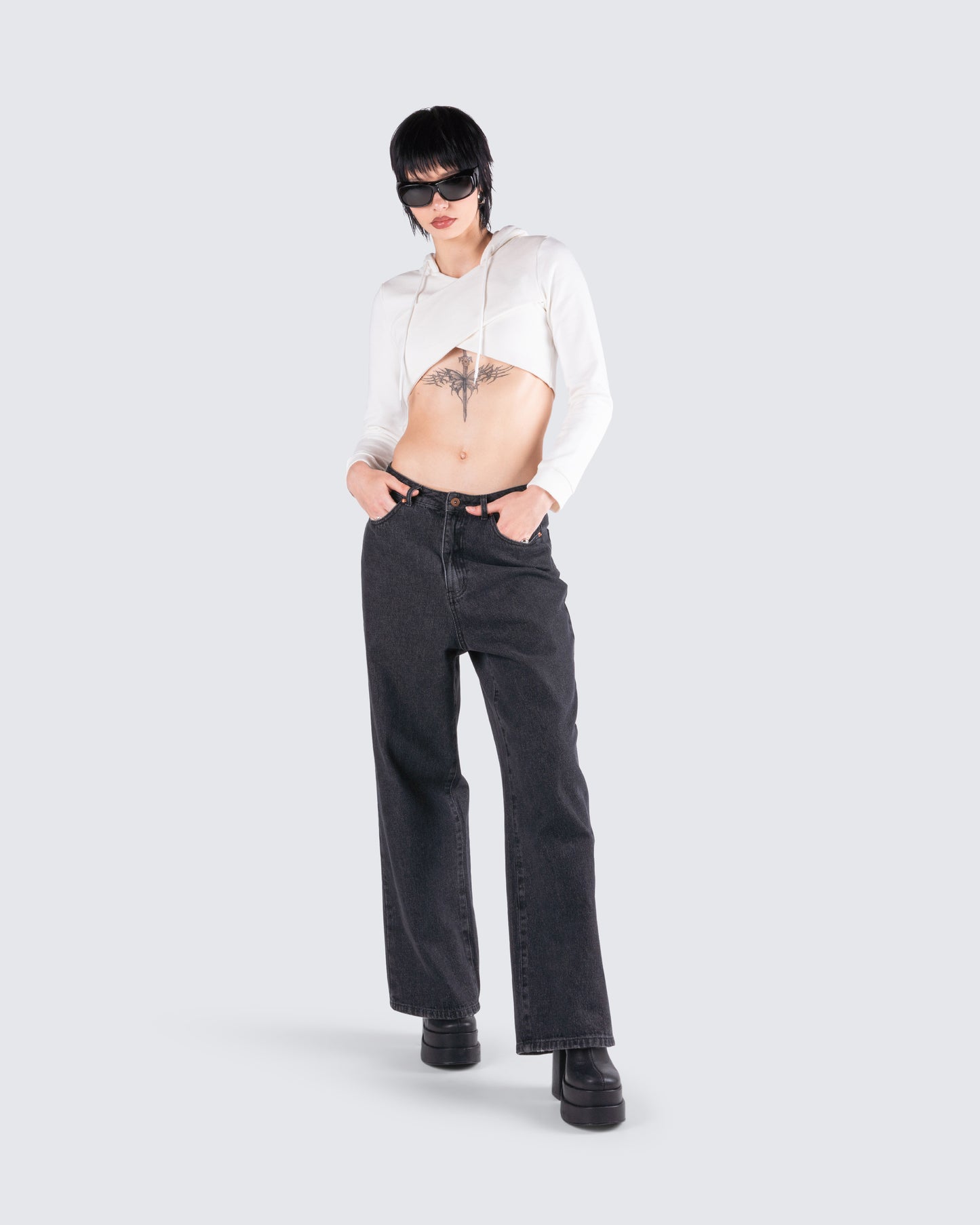 Eleni White Knit Hood Crop Top