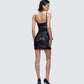Elixane Black Flocked Mesh Strapless Dress