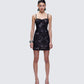 Elixane Black Flocked Mesh Strapless Dres model front