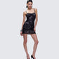 Elixane Black Flocked Mesh Strapless Dress
