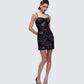 Elixane Black Flocked Mesh Strapless Dress
