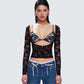 Esmarie Black Lace Sheer Long Sleeve Top model front