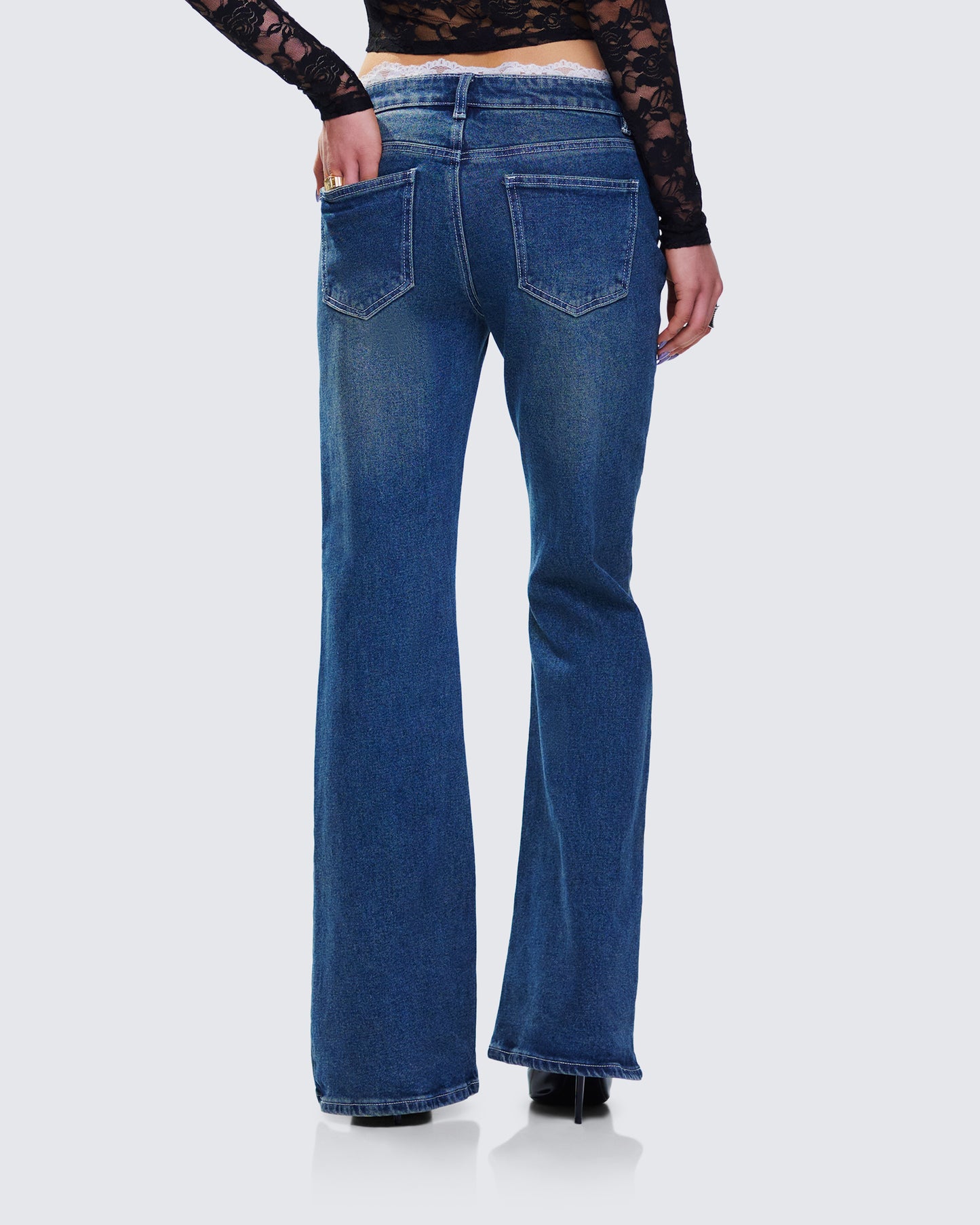 Maeva Blue Denim Lace Trim Jean