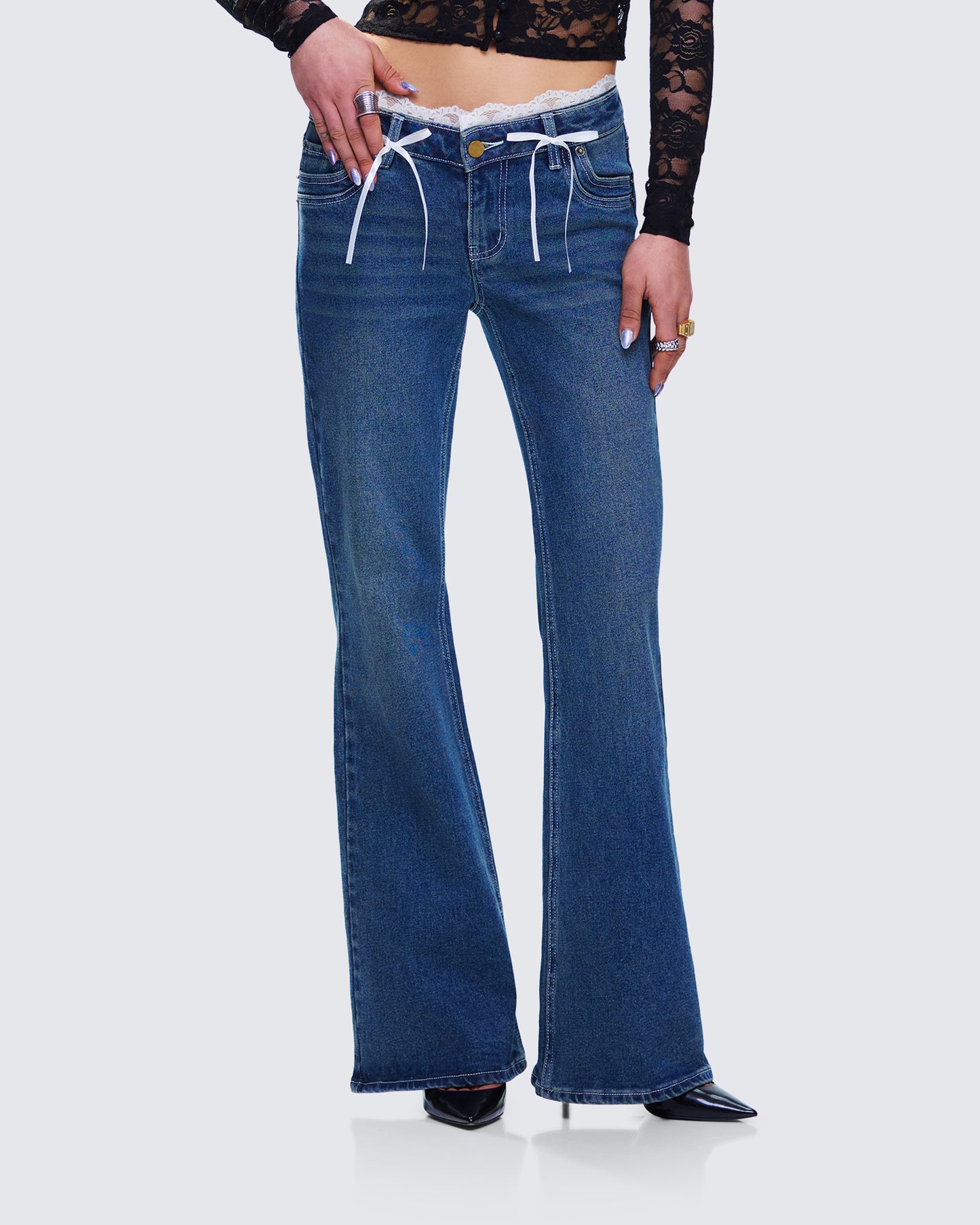 Maeva Blue Denim Lace Trim Jean