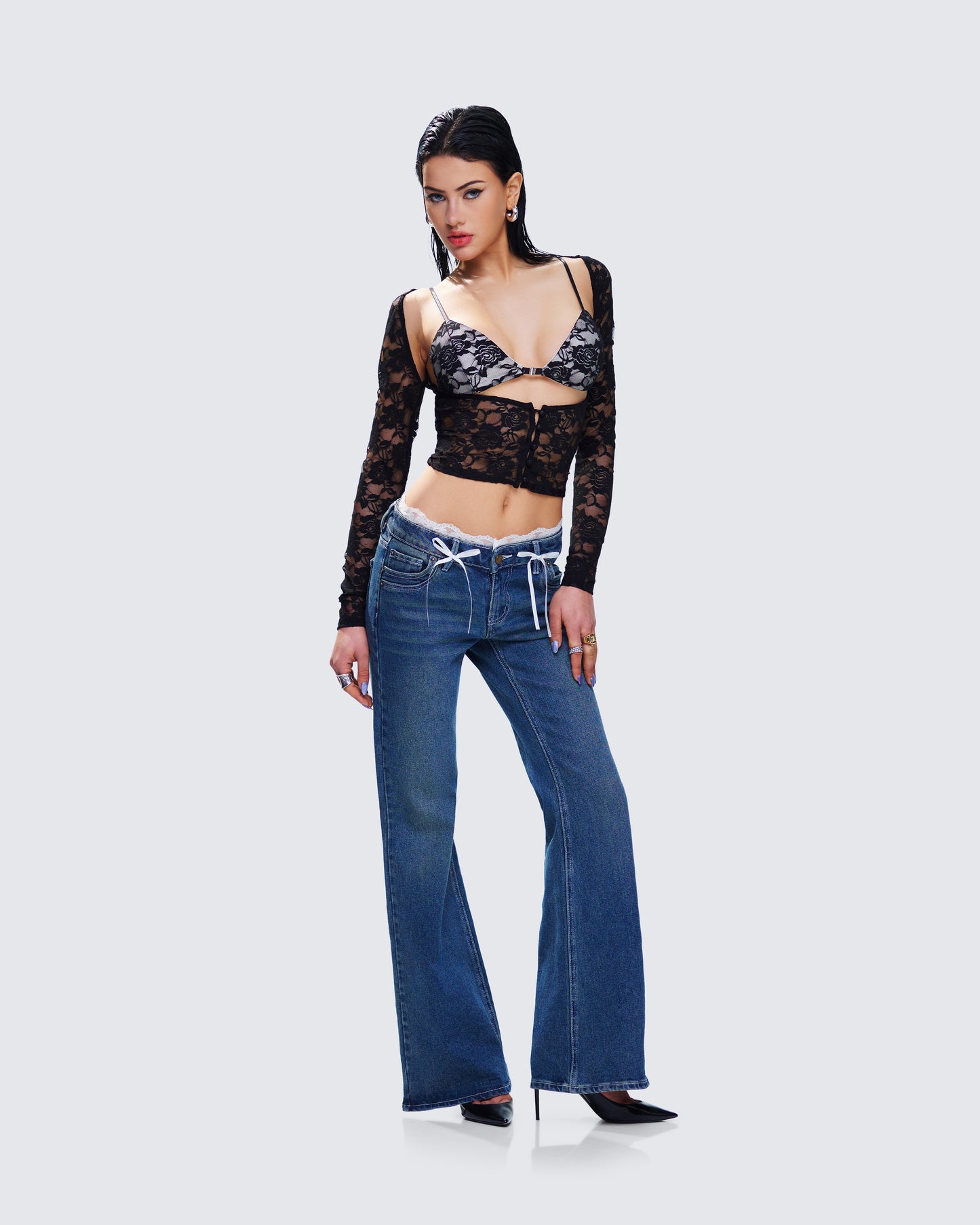 Maeva Blue Denim Lace Trim Jean