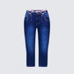 Estefania Blue Denim Lace and Bow Capri Pant product front