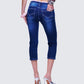 Estefania Blue Denim Lace and Bow Capri Pant
