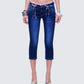Estefania Blue Denim Lace and Bow Capri Pant model front