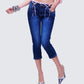 Estefania Blue Denim Lace and Bow Capri Pant