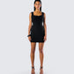 Evianna Black Rosette Mini Dress model front