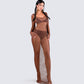 Ewa Brown Rhinestone Maxi Dress