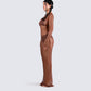 Ewa Brown Rhinestone Maxi Dress