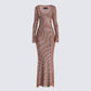 Ewa Brown Rhinestone Maxi Dress 3d product front