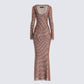 Ewa Brown Rhinestone Maxi Dress
