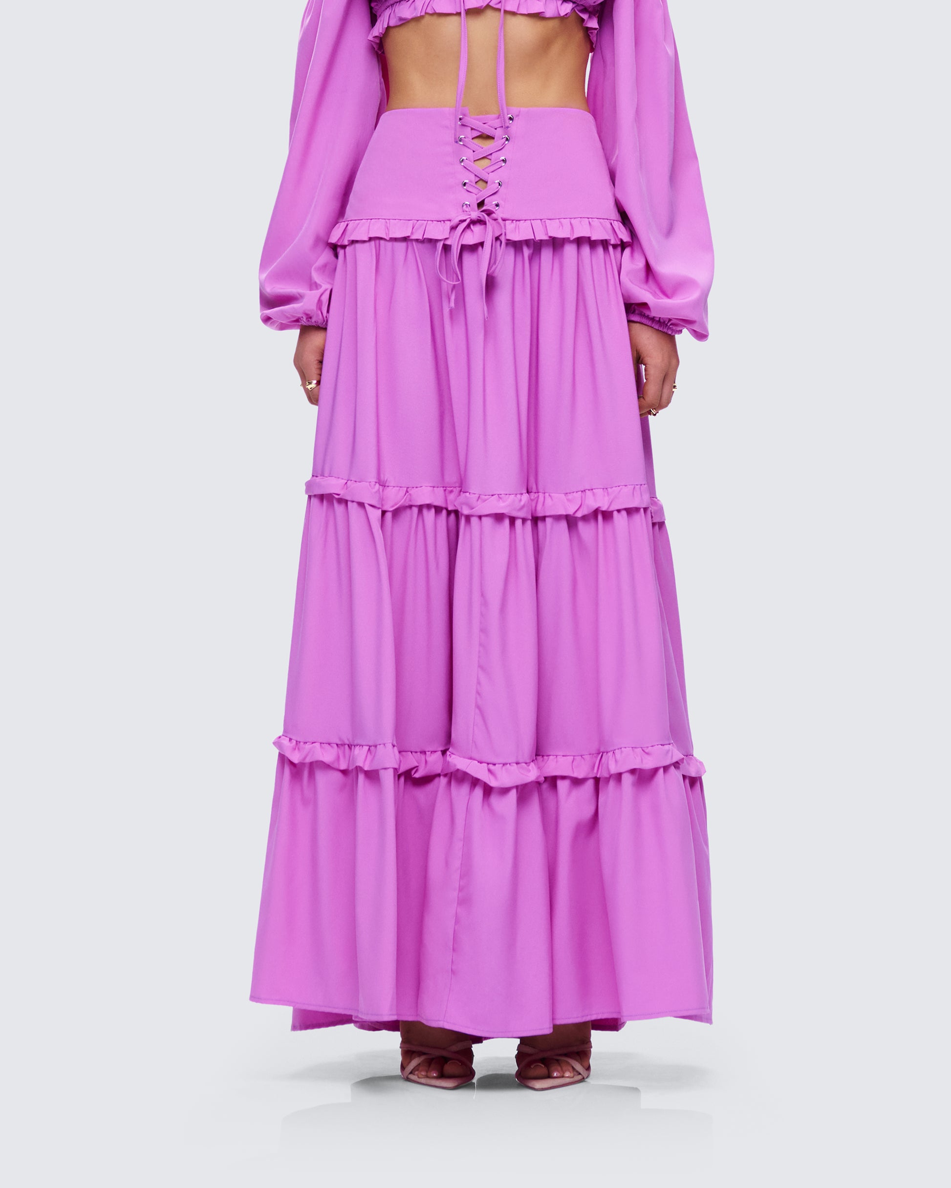 Fabiana Lilac Tiered Maxi Skirt model front
