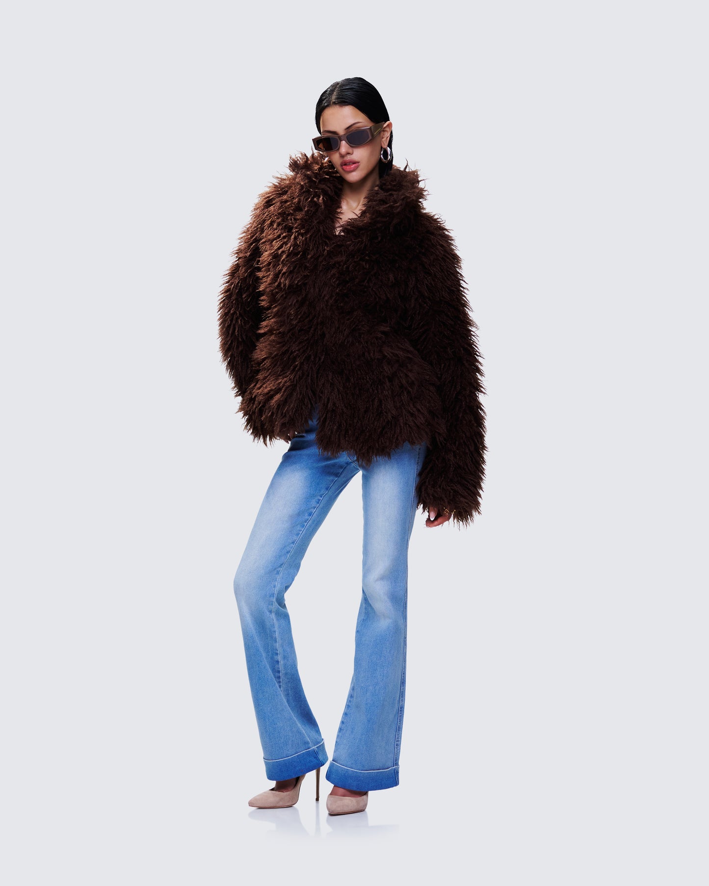 Fae Brown Boxy Faux Fur Coat