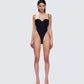 Fara Black Satin Corseted Bodysuit model front
