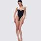 Fara Black Satin Corseted Bodysuit