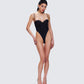 Fara Black Satin Corseted Bodysuit
