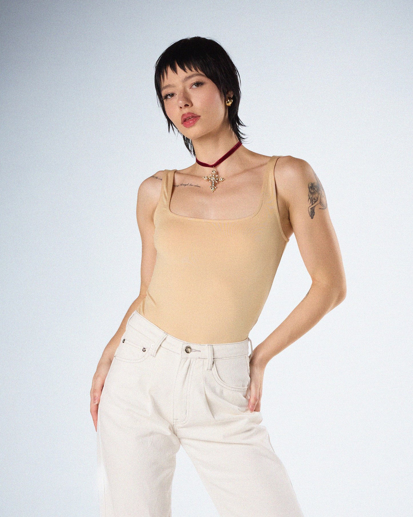 Fatima Beige Tank Bodysuit