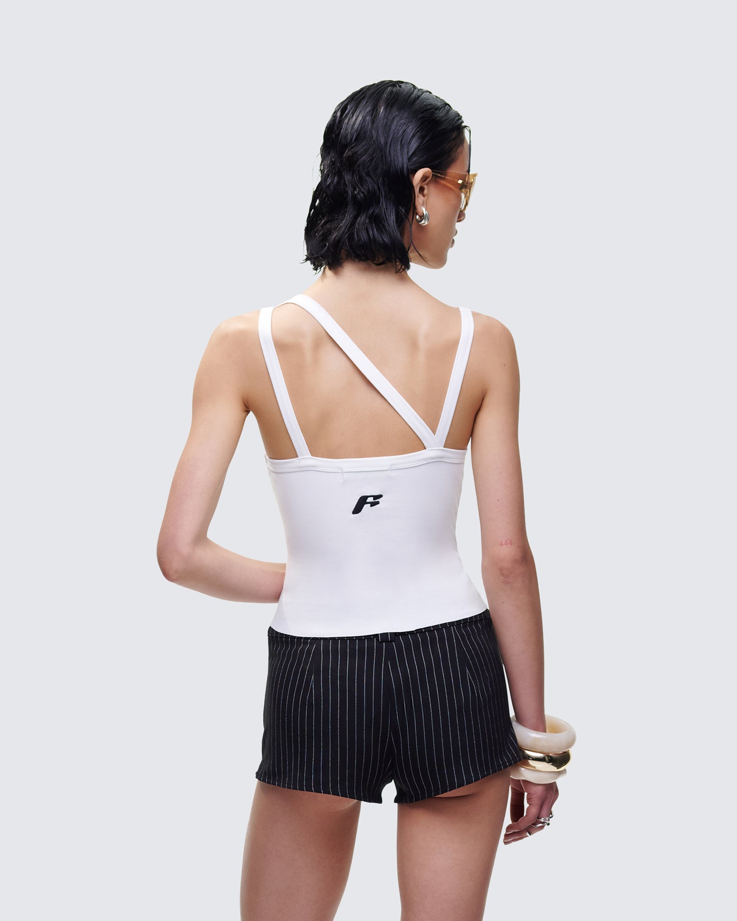 Fia White Strappy Ribbed Tank Top