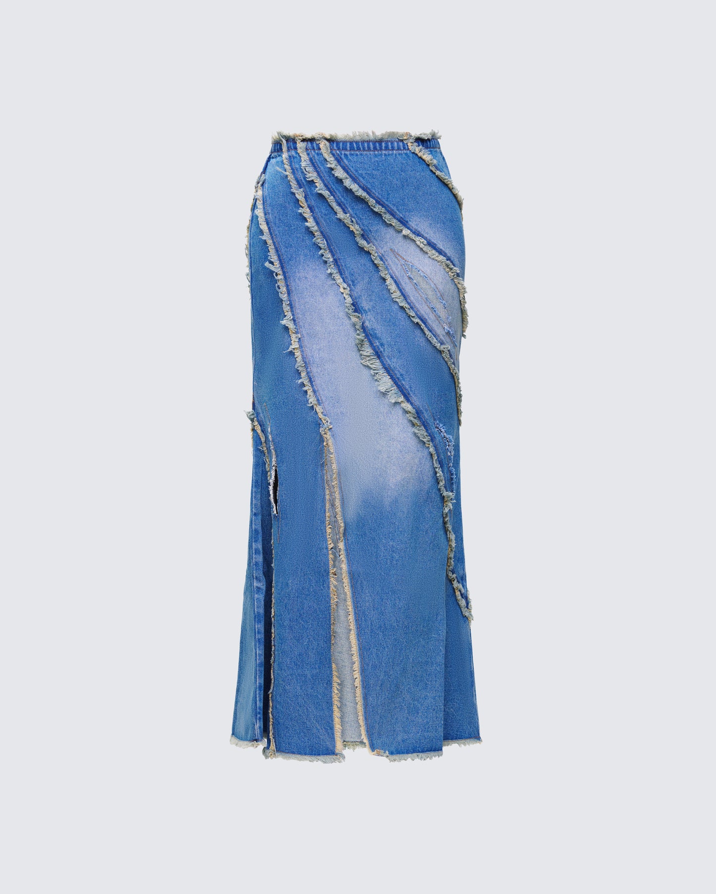 Briony Blue Denim Frayed Maxi Skirt product front