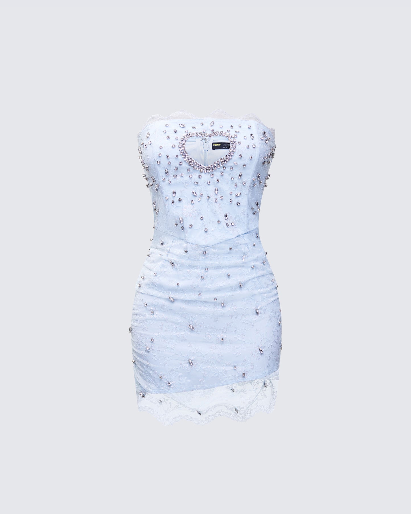 Clover Hand Beaded Rhinestone Baby Blue Mini Dress product front