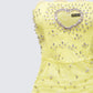 Clover Hand Beaded Rhinestone Yellow Mini Dress