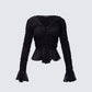 Eilis Black Texture Flute Cuff Blouse product front